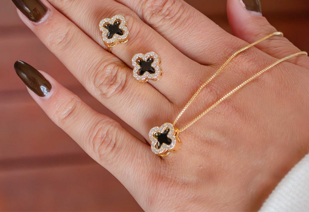 Onyx & Zirconia Clover Set
