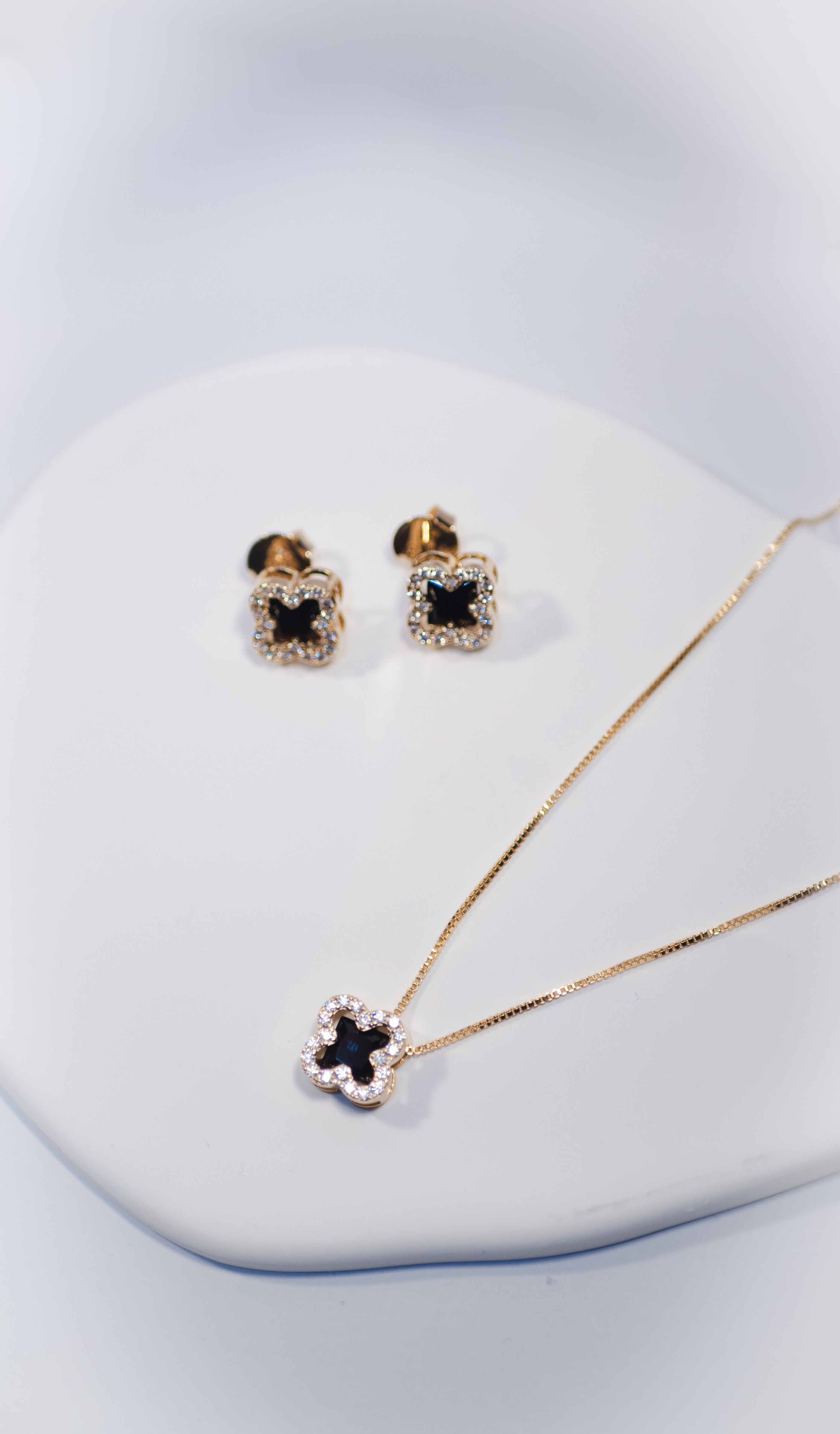Onyx & Zirconia Clover Set