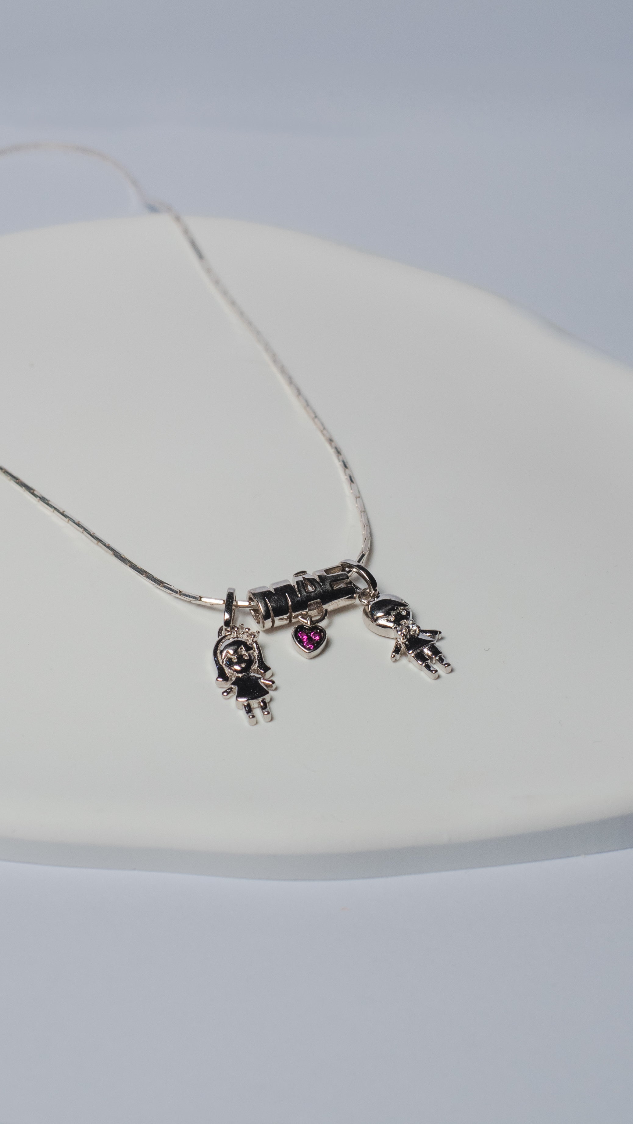 Twin Love Silver Charm Necklace