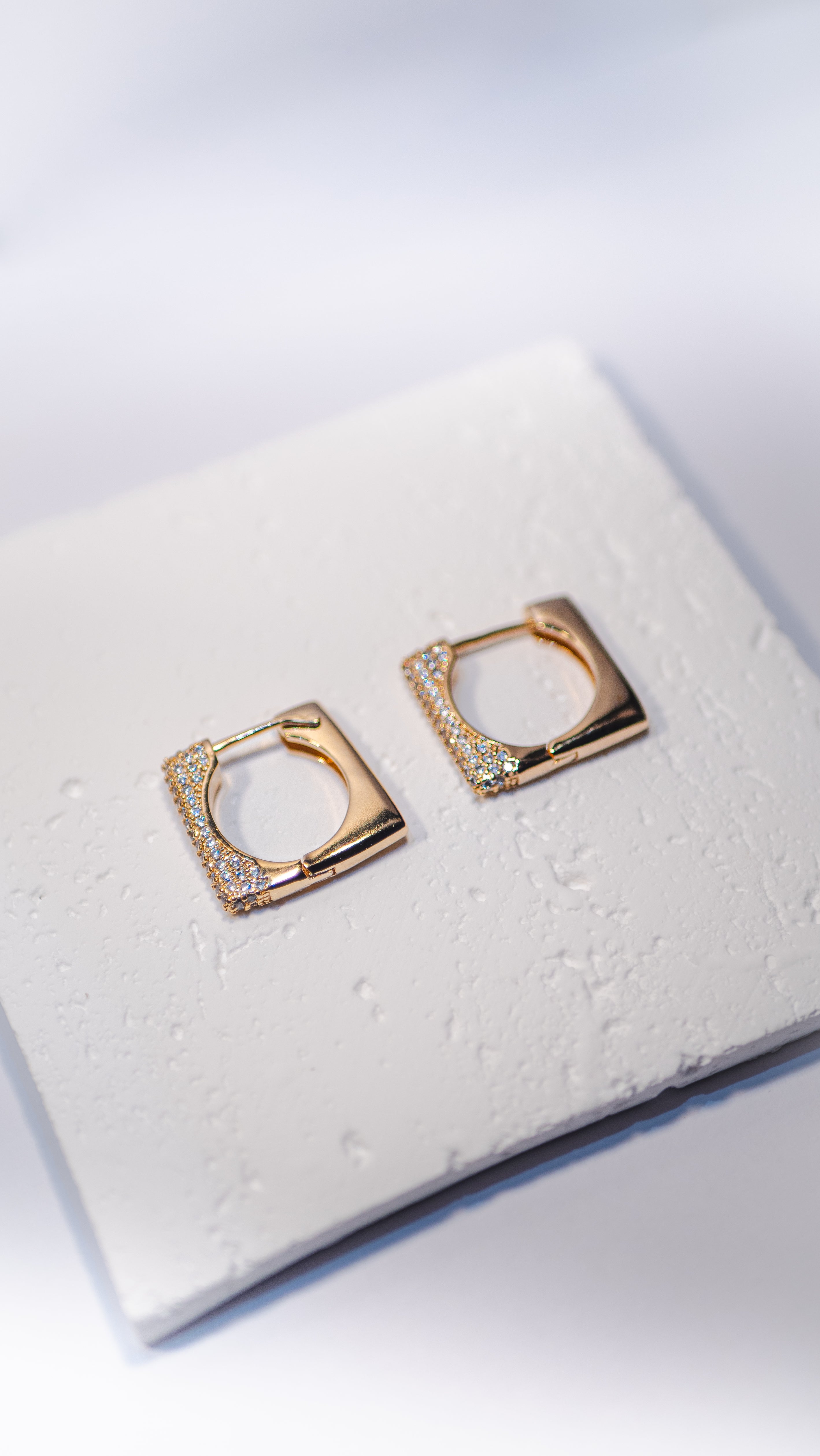 Square Spark Pavé Huggies