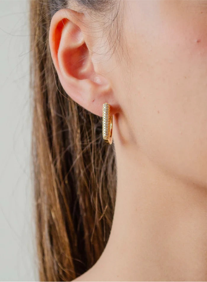 Square Spark Pavé Huggies