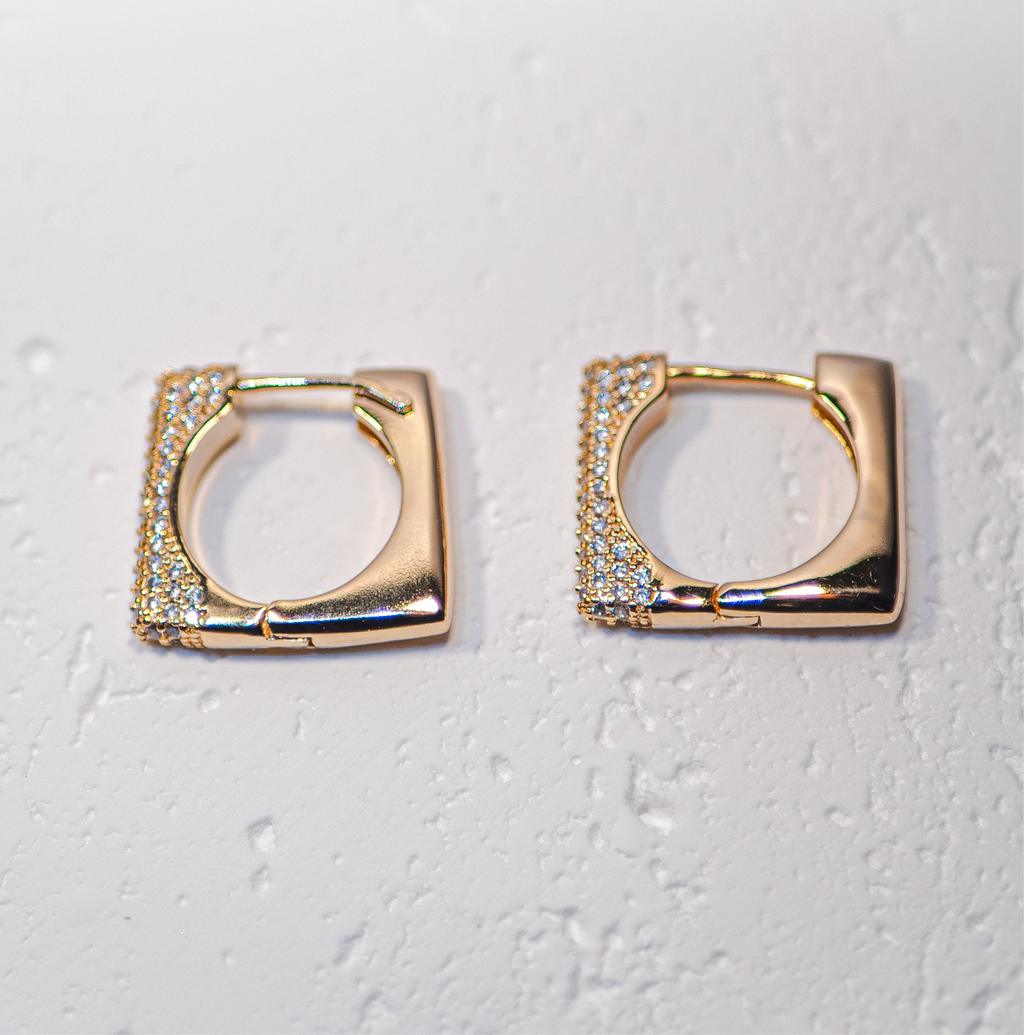 Square Spark Pavé Huggies