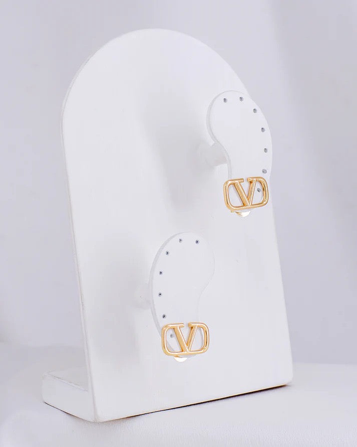 V Emblem Stud Earrings