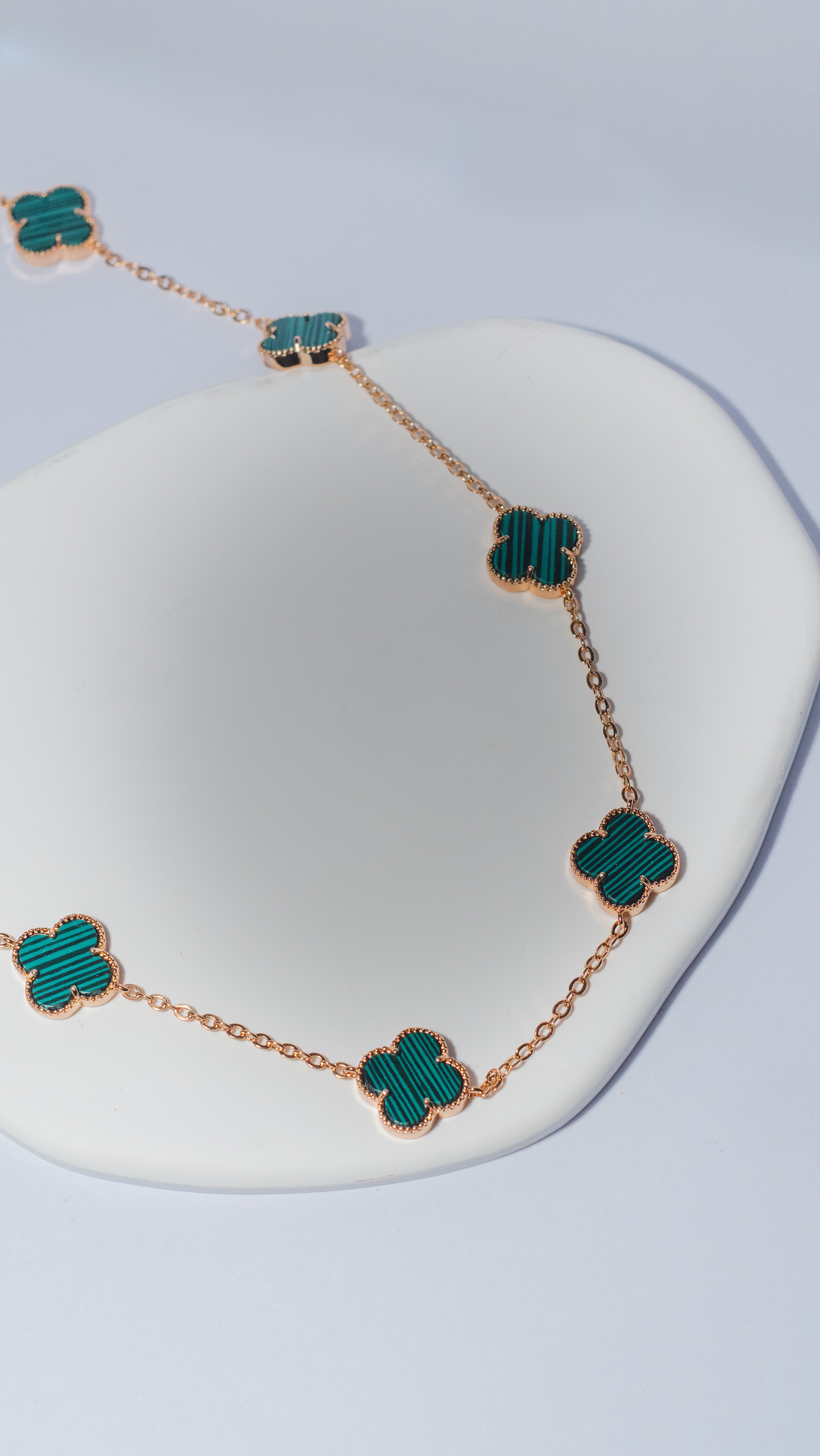 Long Malachite Clover Necklace