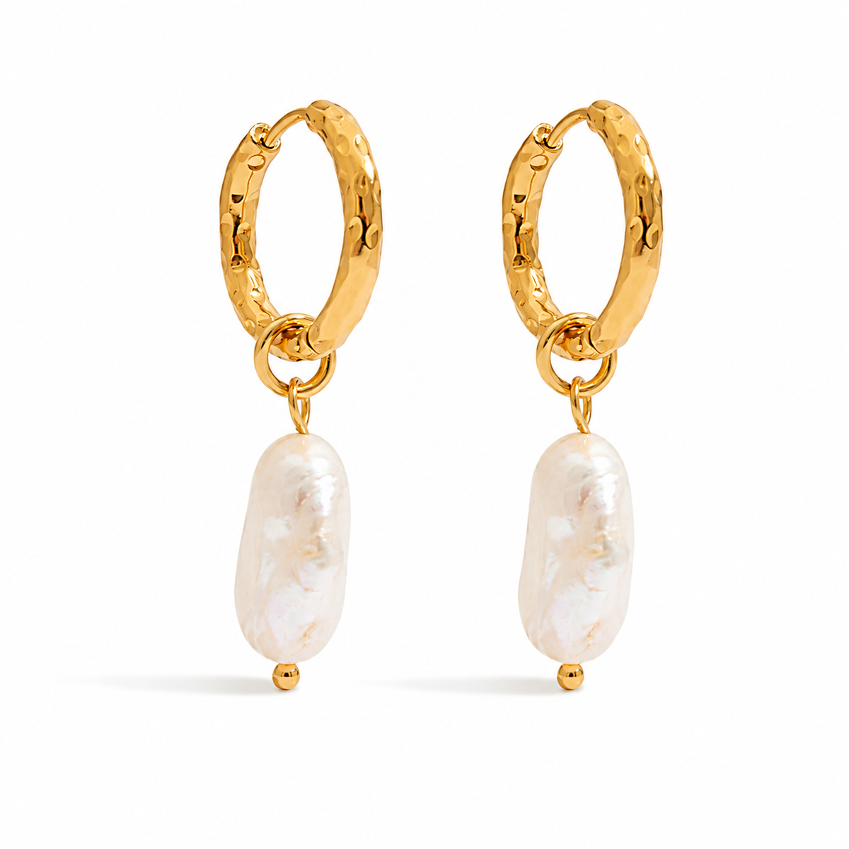 Hammered Pearl Hoops