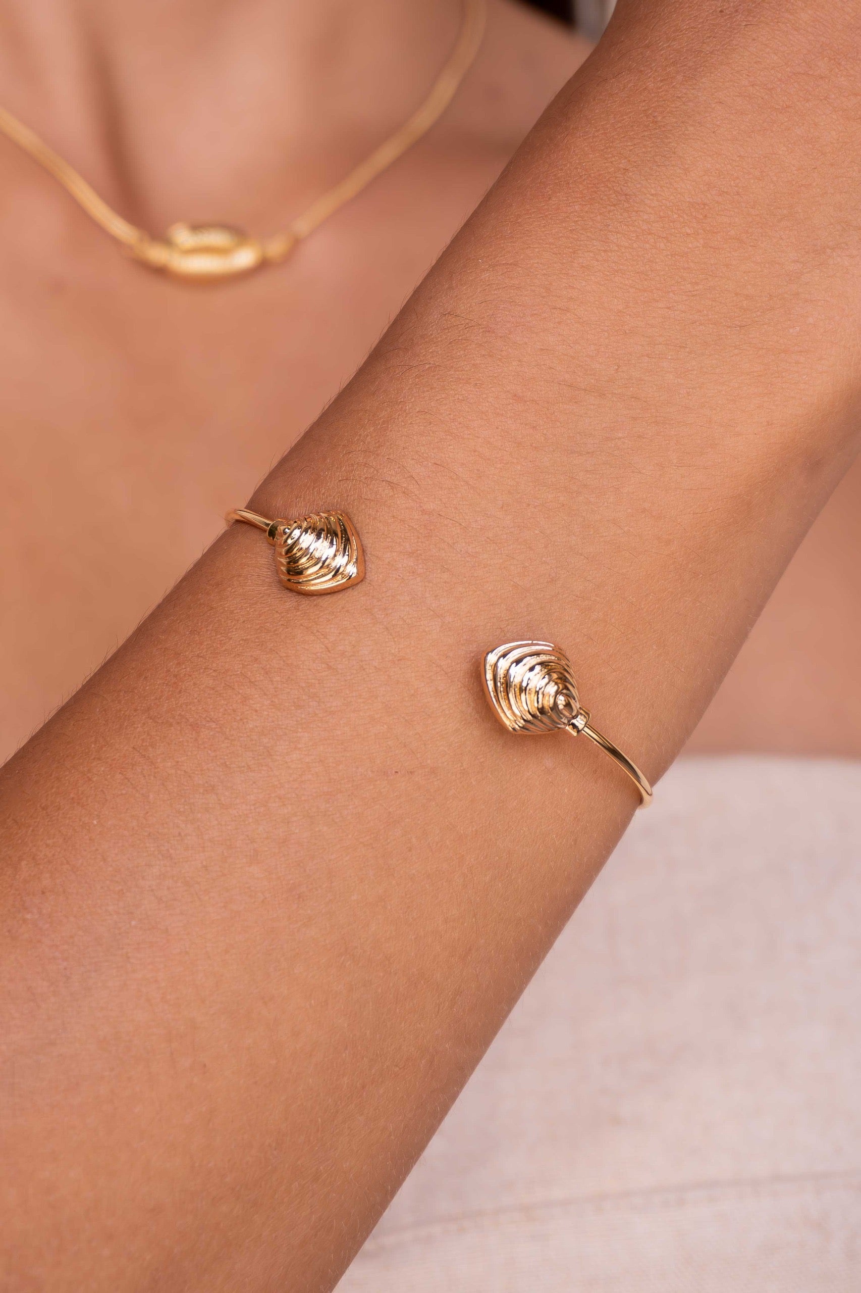 Sculpted Shell Open Bangle Bracelet