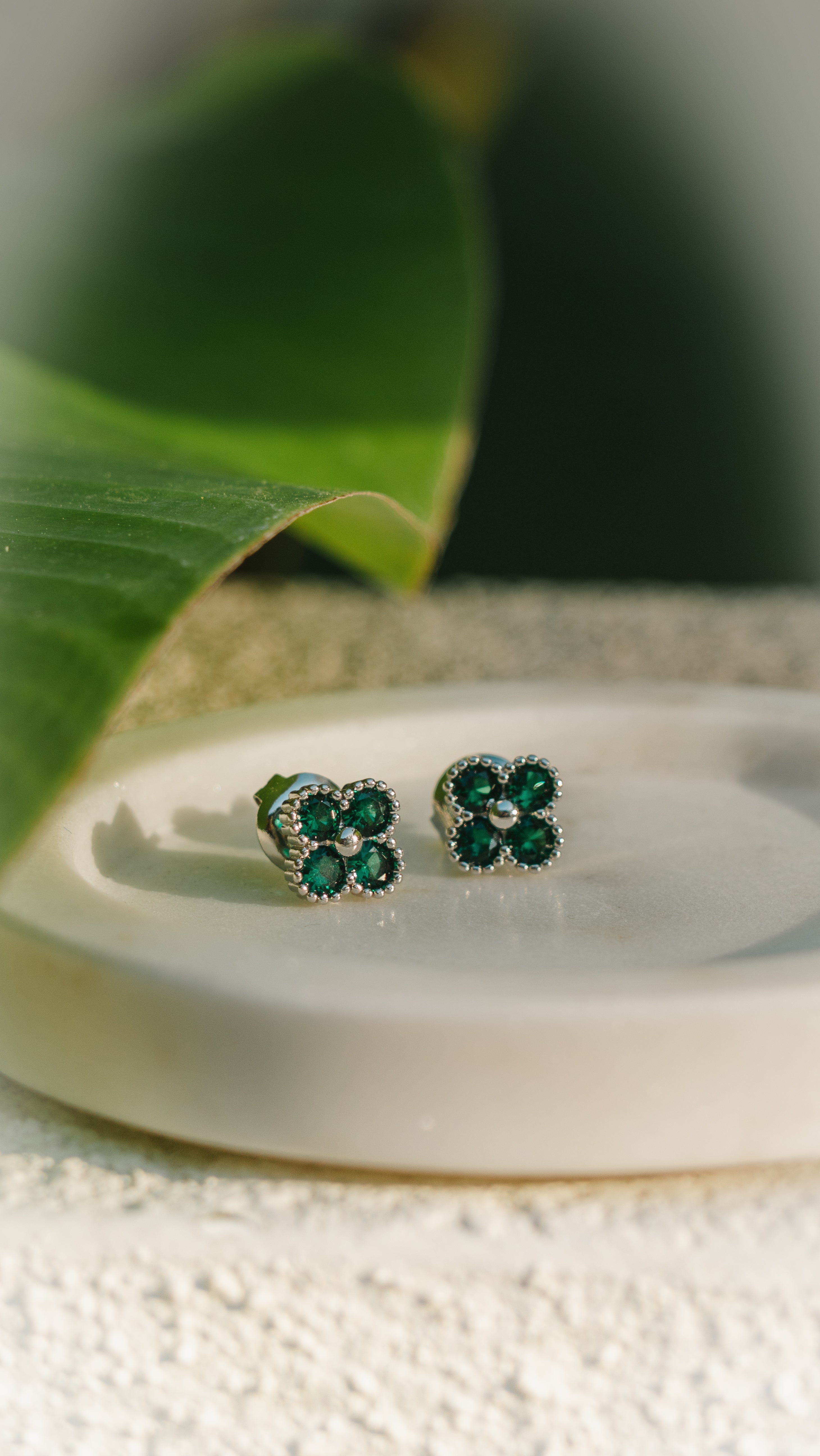 Emerald Clover Stud Earrings