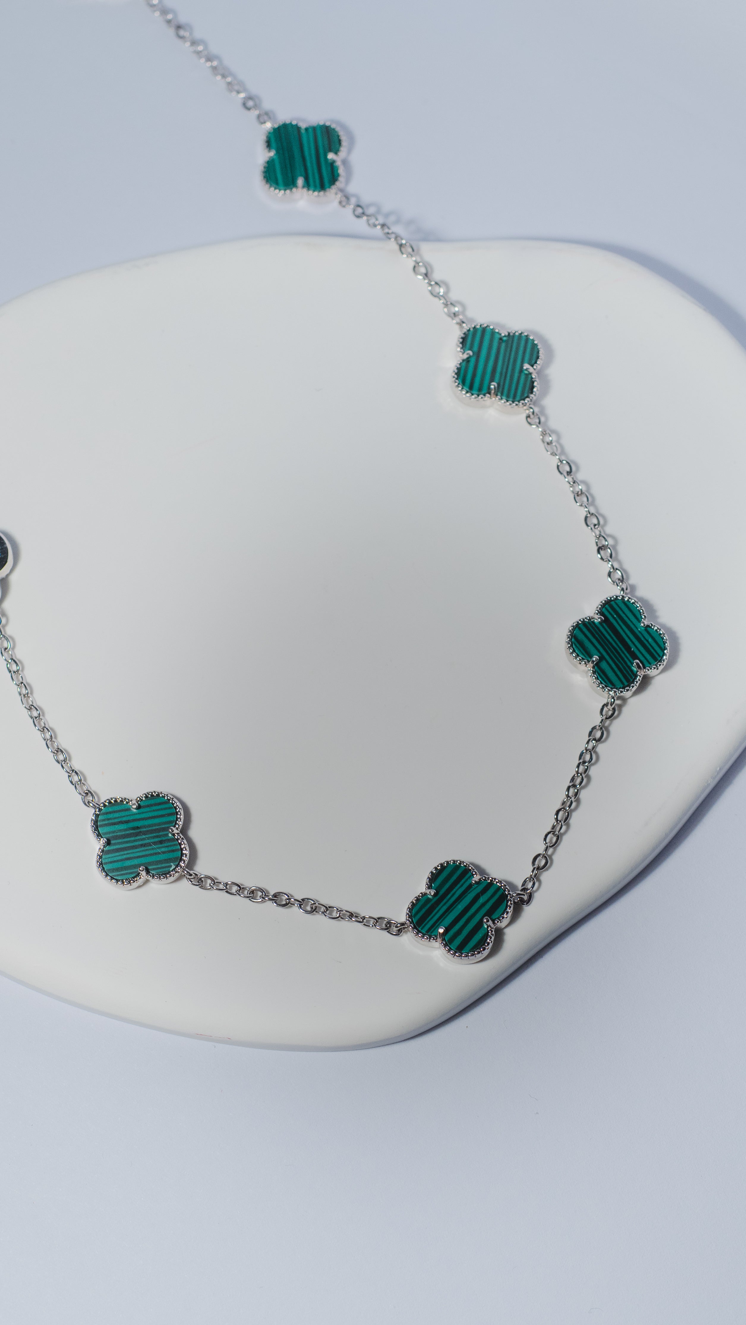 Long Malachite Clover Necklace