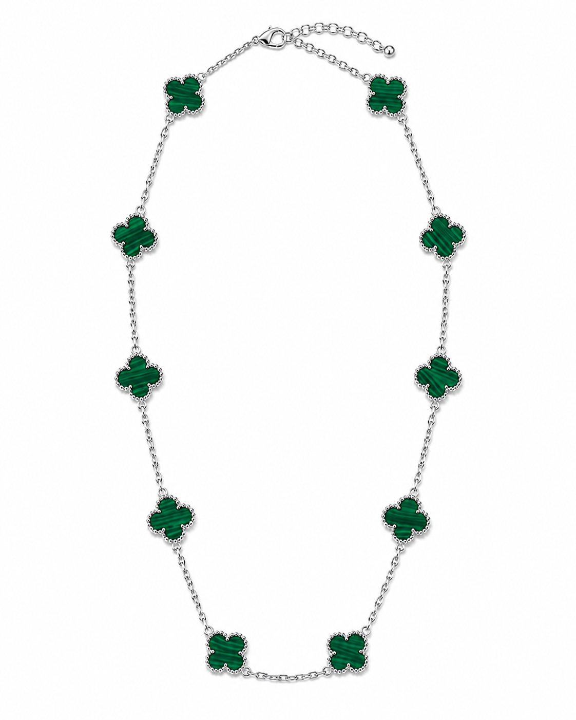Long Malachite Clover Necklace