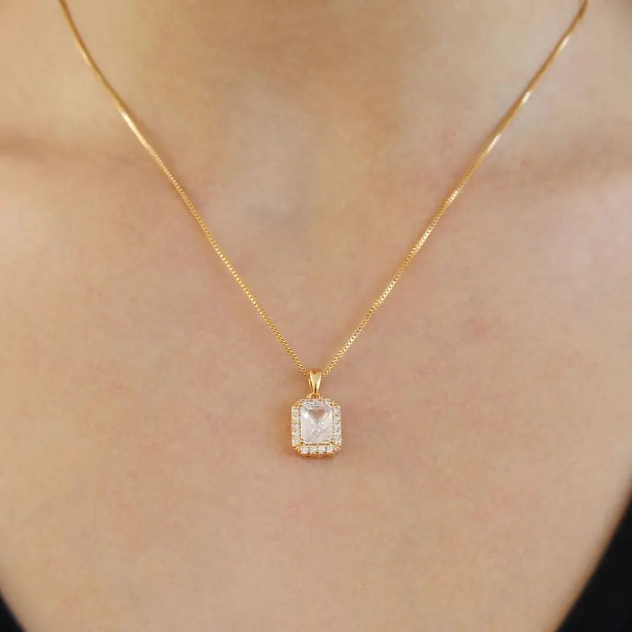 Gemstone Halo Pendant Necklace